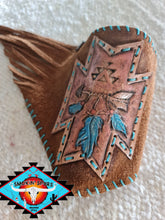 Load image into Gallery viewer, S'S  southewest tooled  leather cuff with suede fringe