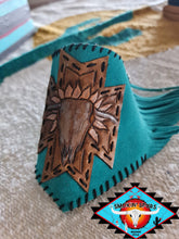 Load image into Gallery viewer, S'S  southewest tooled  leather cuff with suede fringe