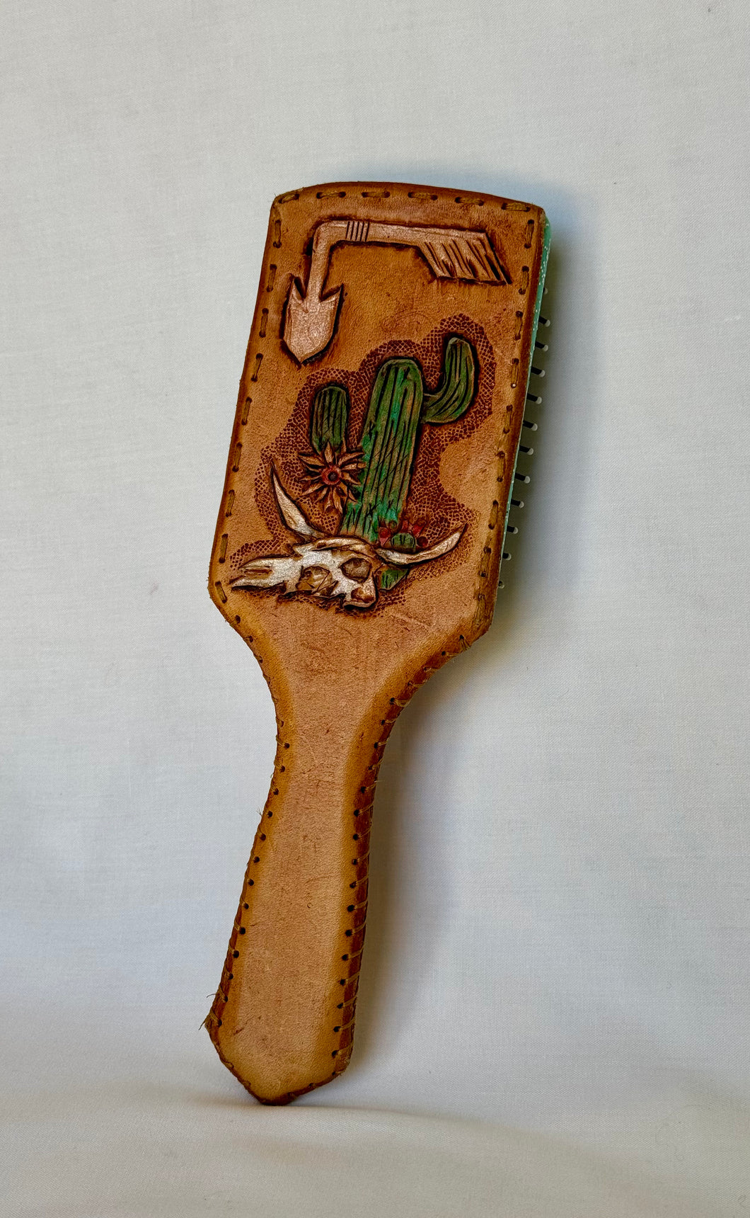 Smokin’Cactus tooled leather hairbrush