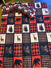 Load image into Gallery viewer, WOODLANDS CABIN Queen sized quilted blanket set