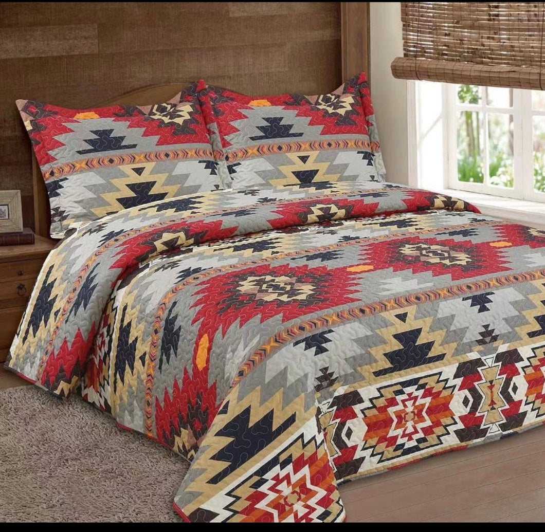 Red Navajo 3pc Quilt( Cali King )