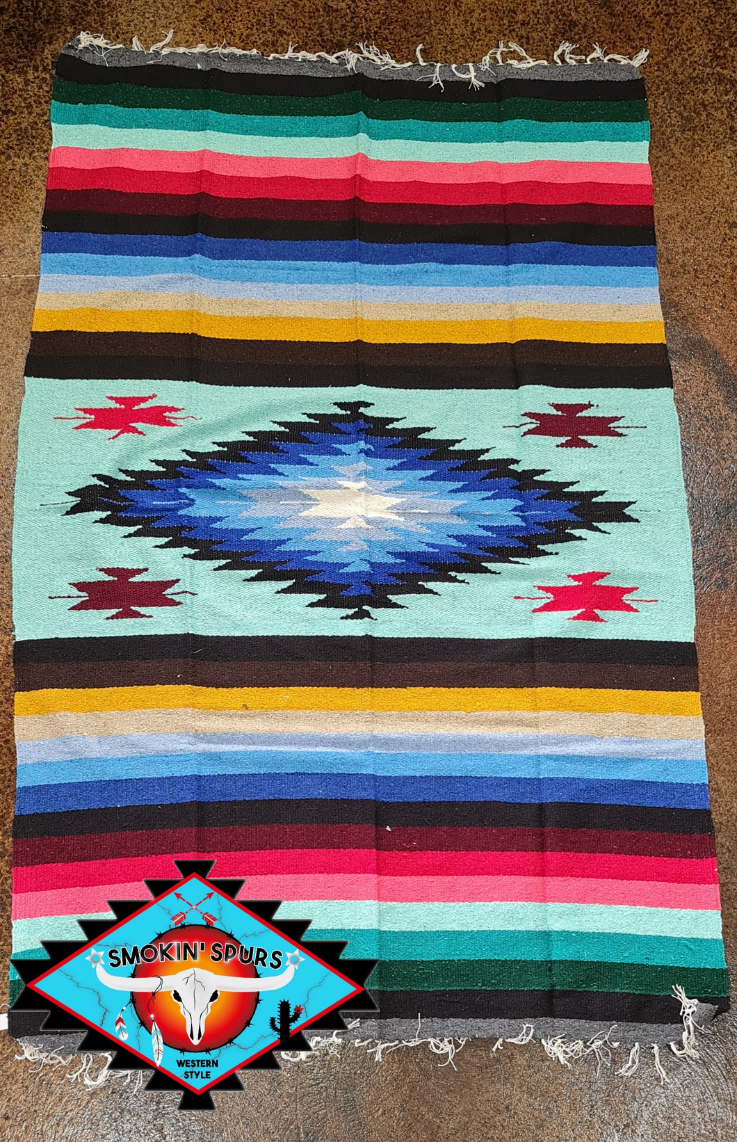 Mexican 'Soft Mint' handwoven blanket