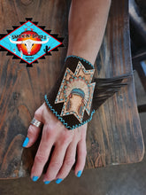 Load image into Gallery viewer, S&#39;S  southewest tooled  leather cuff with suede fringe