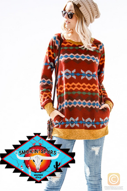 🔻🔶🔺My Story Aztec knit long sleeve top with pockets!🔺🔶🔻