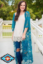 Load image into Gallery viewer, Grace &amp; Emma teal lace duster