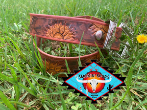 Ladies Small S’S southwestern patina ‘ sunflowers at dusk’ leather belt