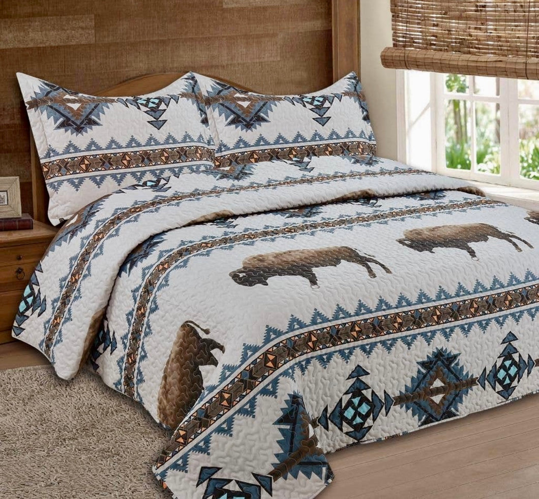 Turquoise Navajo Buffalo 3pc Quilt